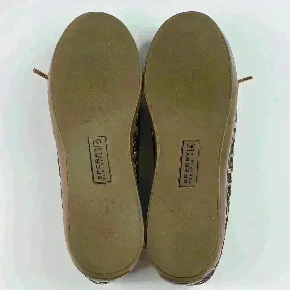 Sperry Top Sider Boat Shoes Sparkly Leopard Brown Black Raw Hide Lace Size 7.5M - Picture 13 of 16